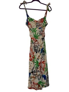 Diane Von Furstenberg Cream Silk Midi Dress Green, Red, Blue Botanical Print 12